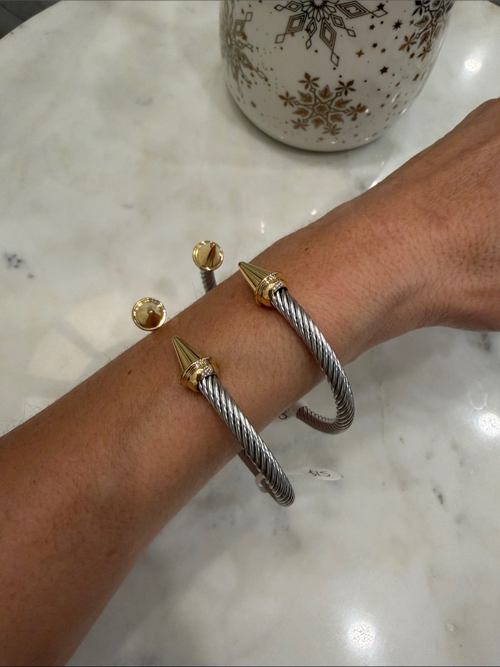 Two-Tone Cable Cuff Bracelet with Gold Accents - Women's Silver & Gold